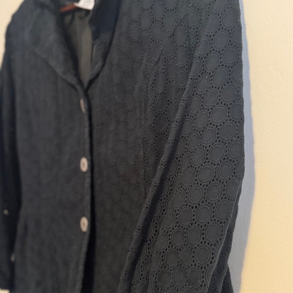 Women's 100% Cotton Black Button Front Blazer Embroidered Boho Whimsigoth Fairy - Picture 3 of 5